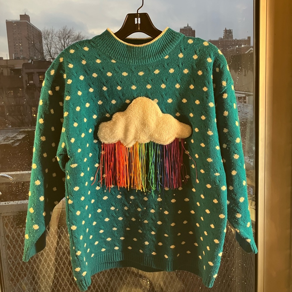 Devon In Space unique upcycled rainbow cloud sweater, Unisex size L
